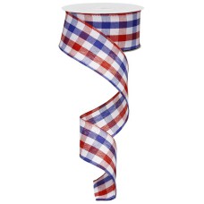 1.5 Inch Patriotic Wired Ribbon with Red, White & Blue Plaid, 10 Yards Per Spool ( Lot of 1 Spool) SALE ITEM